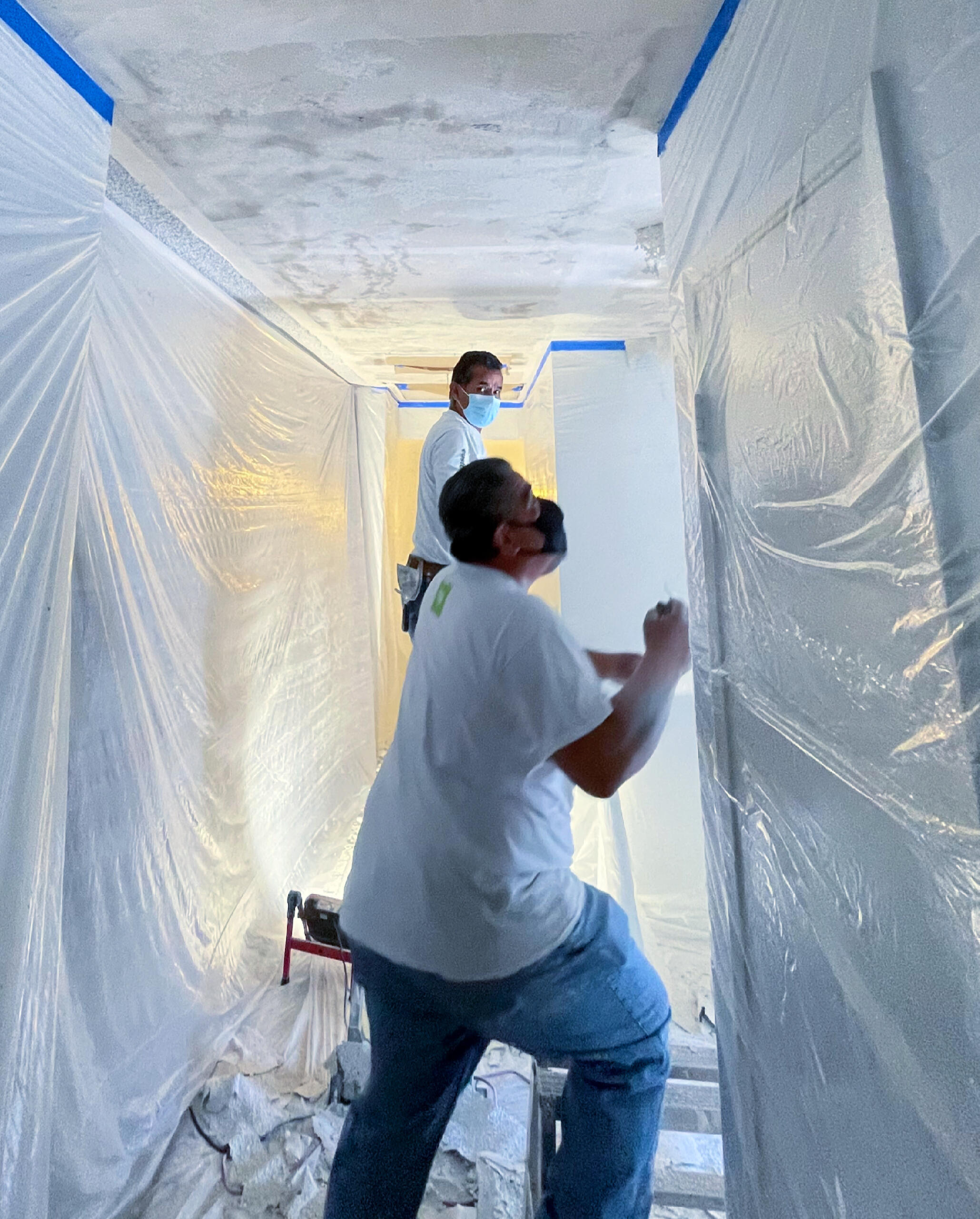 Clovis popcorn ceiling removal in progress
